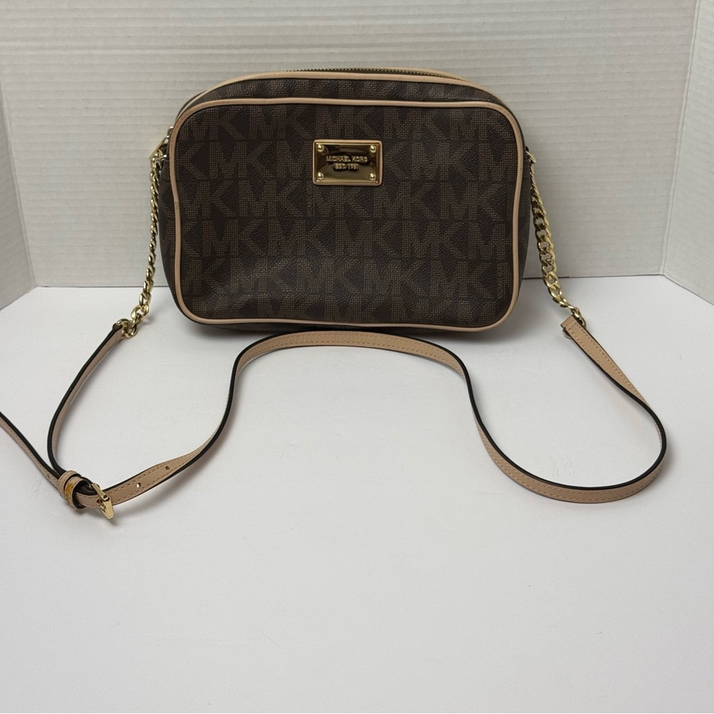 Michael Kors Dark Brown Crossbody Bag with Gold Accents